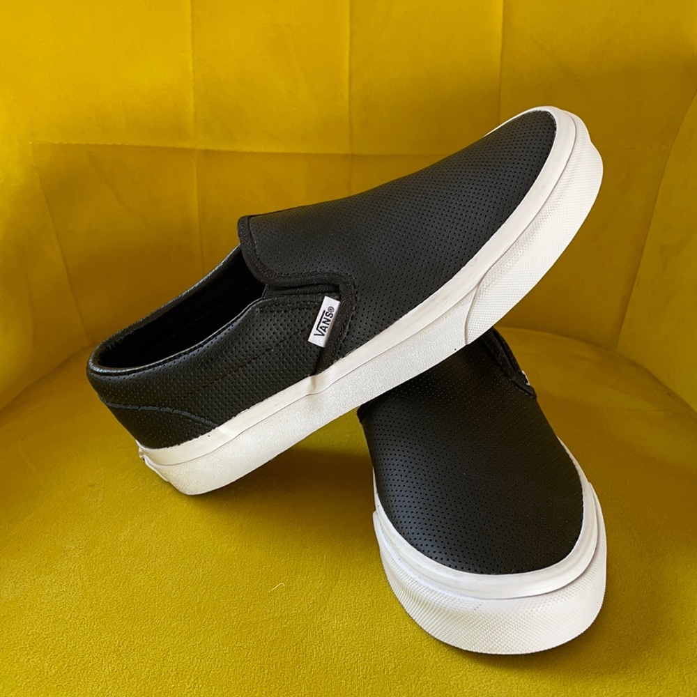 NEW Black Leather Slip on Vans ✨